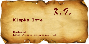 Klapka Imre névjegykártya